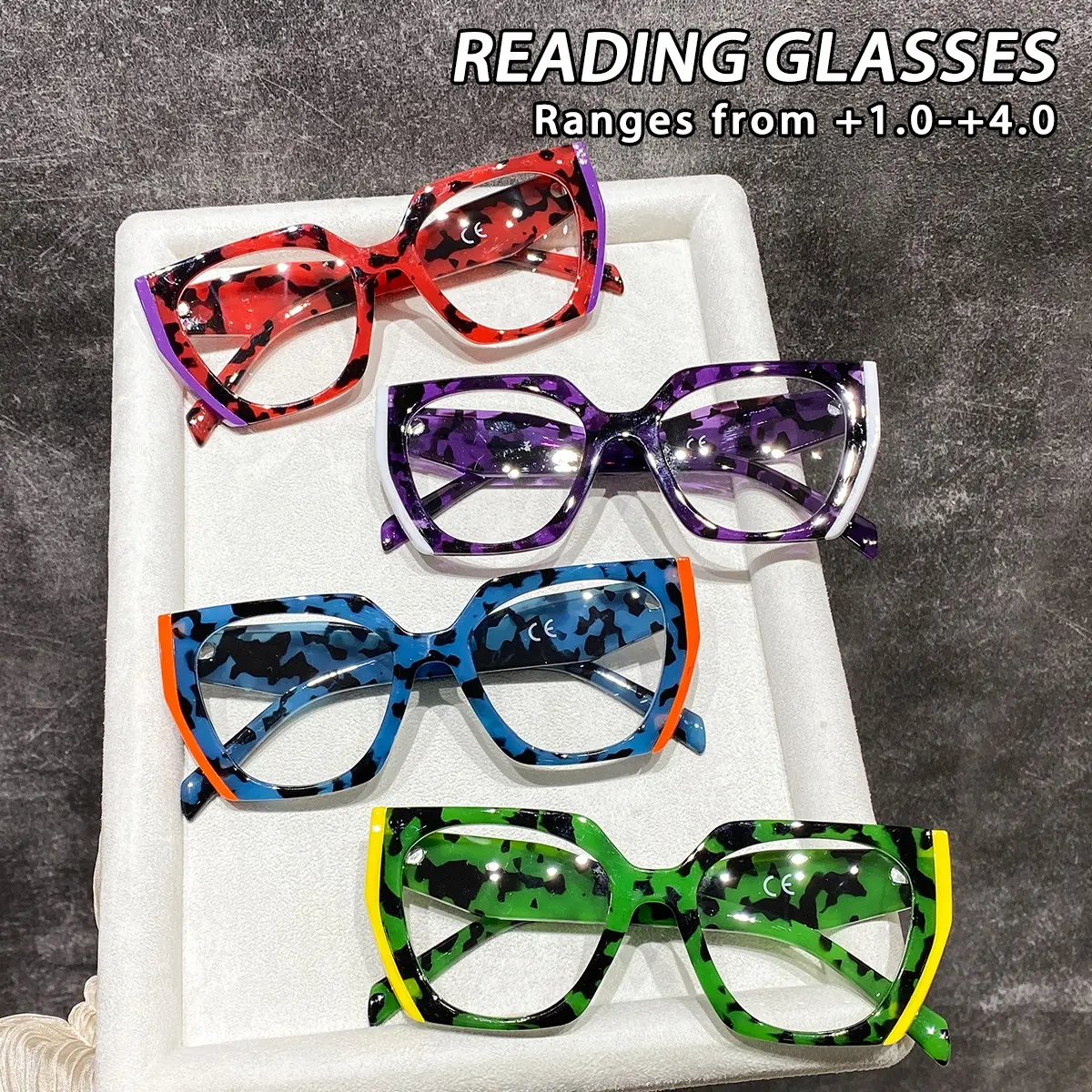 Women's Plastic Oversized Frame Reading Glasses, Reading Eyeglasses, Trending Eyeglasses, Vintage Leopard Print Fashion Eyewear, High Quality Eyewear, Casual Trendy Style, 4pcs Set