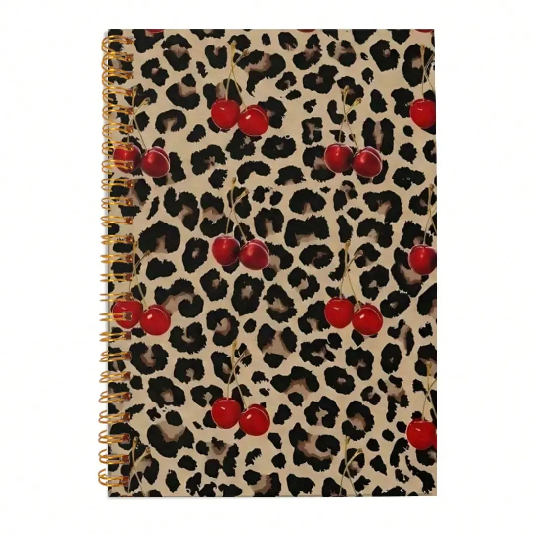 1 vintage leopard print spiral notebook, Aesthetic notebook, vintage diary, cherry blossom design, ideal for daily use or creative writing, perfect gift for college students and friends, 50 pages, 5.5x8.3 inches, lined notebook