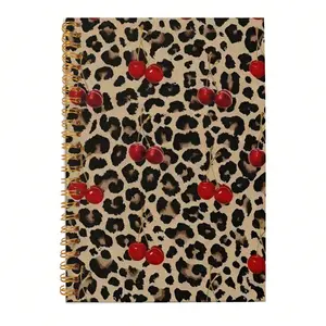 1 vintage leopard print spiral notebook - vintage diary, cherry blossom design, black and brown animal patterns, ideal for daily use or creative writing, perfect gift for college students and friends, 50 pages, 5.5x8.3 inches, lined notebook