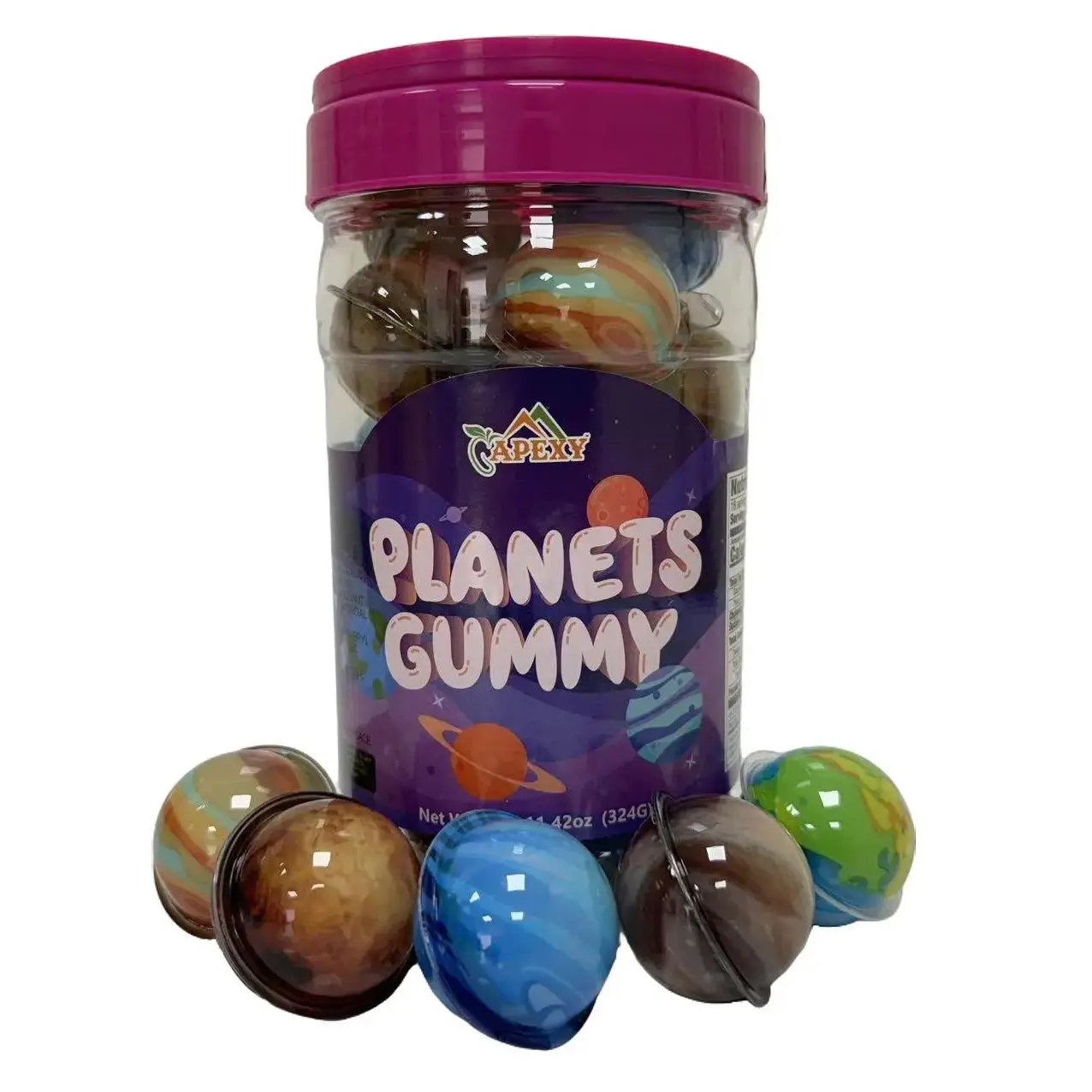 Apexy Planet Gummies - with Fruity Liquid Center 11.42oz Gummy Candy for Halloween, Birthday, Trick Or Treat, Party Candy - Jelly Filled Gummies, Fat Free, Nut Free. 11.42oz (Mixed Planets)  Bonbon Snack Sweet