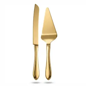 Cake Cutting Set for Wedding Cake Knife and Server Set, Cake Cutter and Pie Spatula,Cake Serving Set Serrated Blade,Thickened Stainless Steel Rounded Edge, Birthdays, Anniversaries,Parties 2 Pcs, Gold