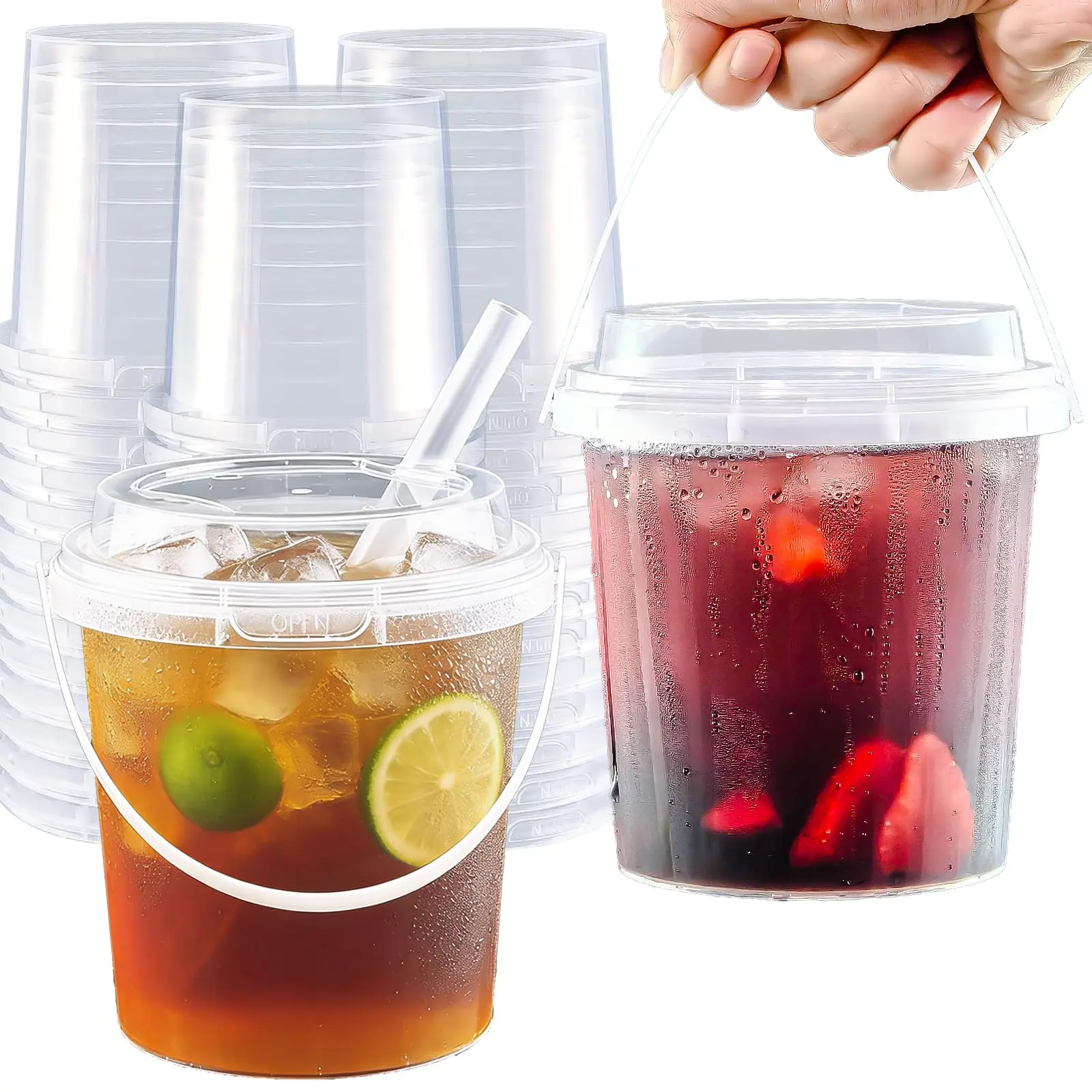 20/60 Set 25 oz Drink Bucket, Clear Plastic Cups withLids and Straws, Disposable Drinking Cups for ColdDrinks, Iced Coffee/Milkshakes/Smoothies, Sturdy &Food Safe,ice cream containers,,dot cake cups with lids campingessentials