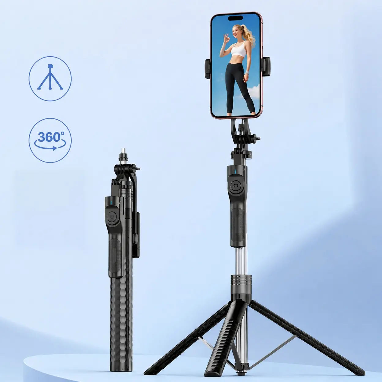 K50 360° Rotating Gimbal Portable Selfie Stick with Tripod, Anti-Shake Stabilizer, Built-in Fill Light, Extendable 1.9m Selfie Stick for Vlog, Live Stream, Travel & Video Recording