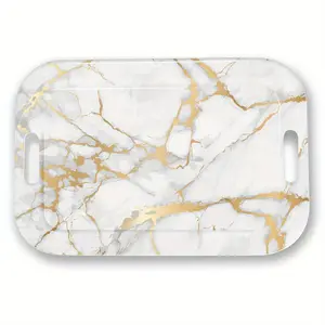 Elegant Golden & White Marble Rectangular Serving Tray with Handle - Lightweight, Easy to Clean, Sturdy Design for Home Decor, Perfect for Serving Drinks or Displaying Decorative Items, Trays for Home Decor (Non-Food Contact)