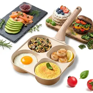 4-Hole Non-Stick Easy-Clean Egg Frying Pan with Handle & Hanging Feature, Multifunction Omelet Skillet for Breakfast (Pancakes, Burgers), Gas & Induction Compatible Home Kitchen Cookware with Hot Pot, Silicone, Sharp Stainless Steel Blade