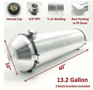 M200B JSD Aluminum Spun Fuel Tank 10x40 End Fill 13.25 Gallon 3/8'' NPT with Baffle