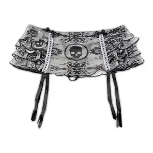 Y2K short skirts with graphic gothic punk hip hop skull print and bow detail; half-length skirts for emo girls, vintage grunge style