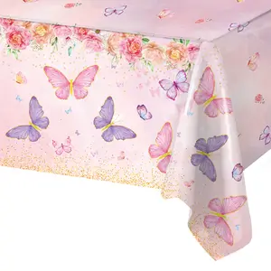 New Butterfly Birthday Party Waterproof Tablecloth Spring Summer Outdoor Butterfly Party Table Decor Girl Birthday Party Supplies Gifts