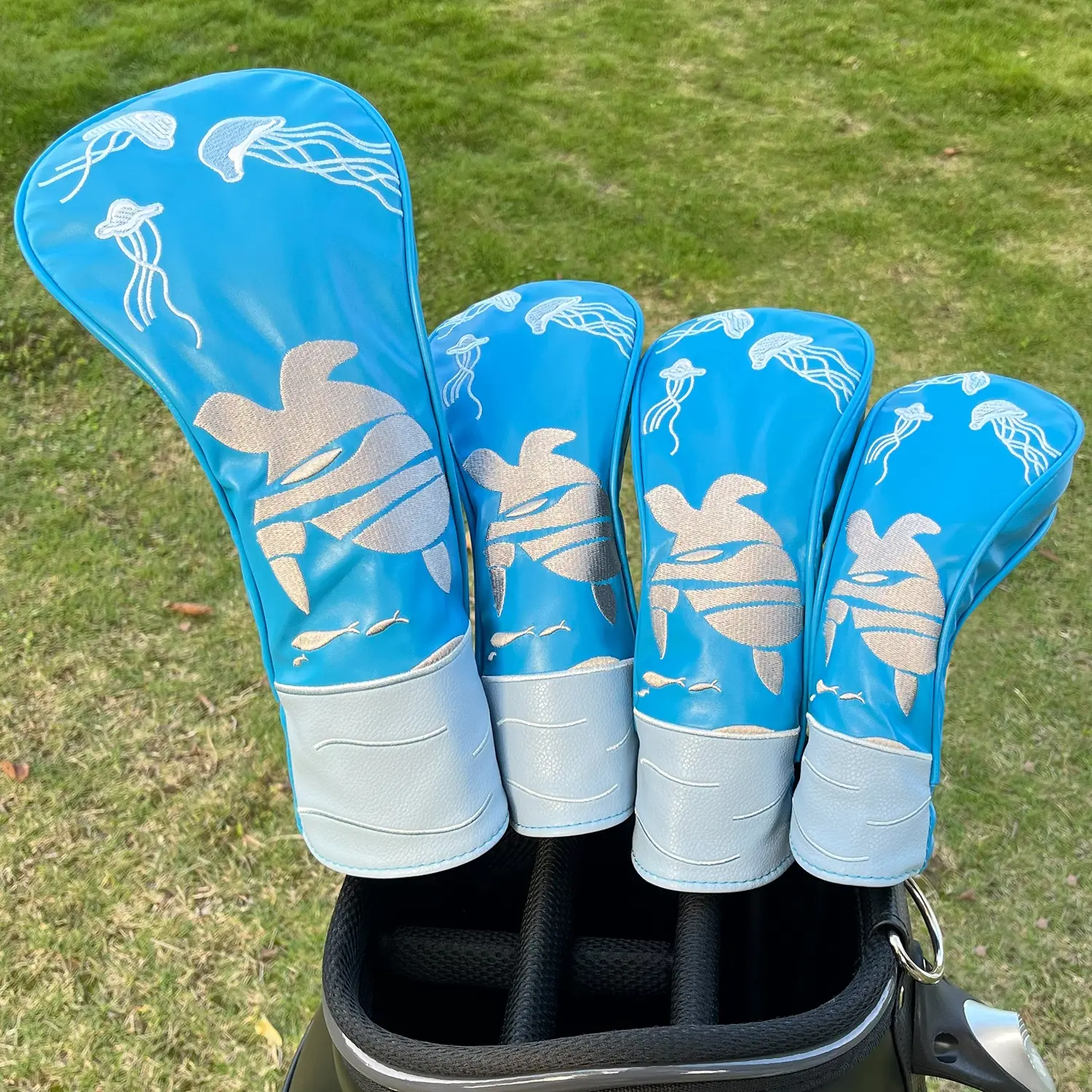 Blue Sea Turtle Design Golf Club Covers, Outdoor Enthusiasts Driver Fairway Hybrid Head Covers, Golf Accessories, Golf Club Head Protection, Golf Supply