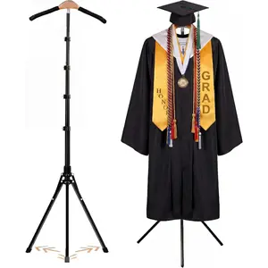 FoldTier Graduation Cap and Gown Display Stand 3-in-1 Adjustable Presentation Garment Rack with Wood Hanger Safety Pins Foldable Clothing Steamer Hanger Ra