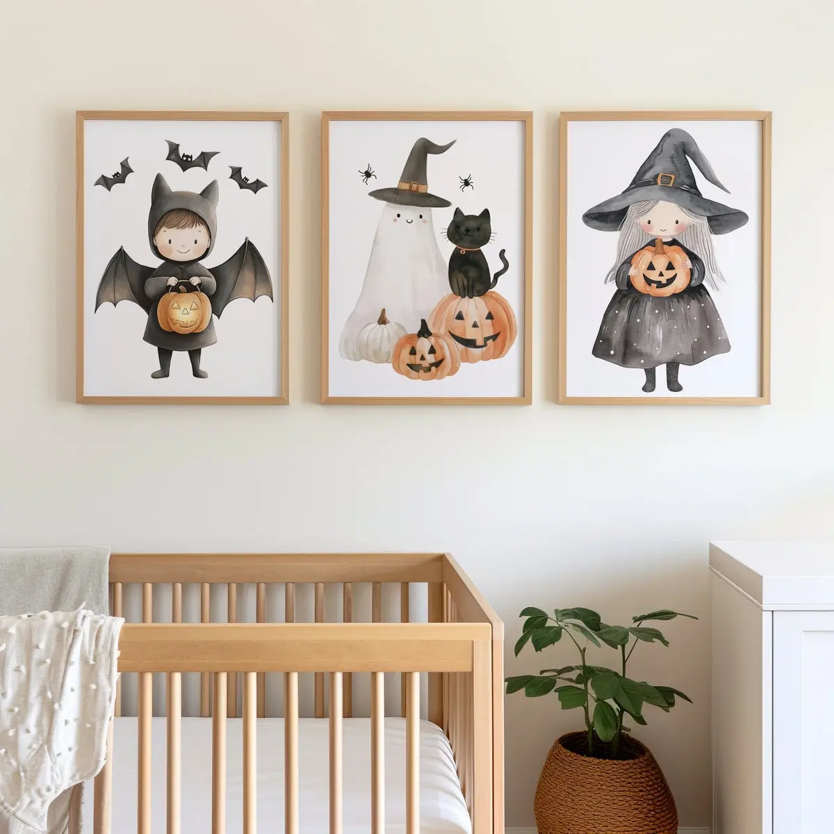 Unframed, Room Decor, Halloween Posters, Halloween Nursery Art, Kids Halloween Decor, Cute Halloween Art, Set of 3 Halloween Nursery Prints, Trick-or-treat Art –  5 Sizes (8x12–27x40 inch)