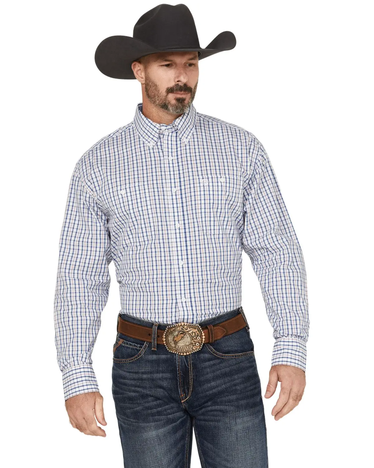 Wrangler Men's Men'S Plaid Print Long Sleeve Button-Down Stretch Western - 112365402