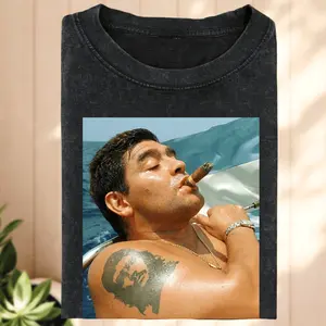 Maradona Iconic Photo T-Shirt Retro Tattoo Beach Portrait Legend Soccer Shirt