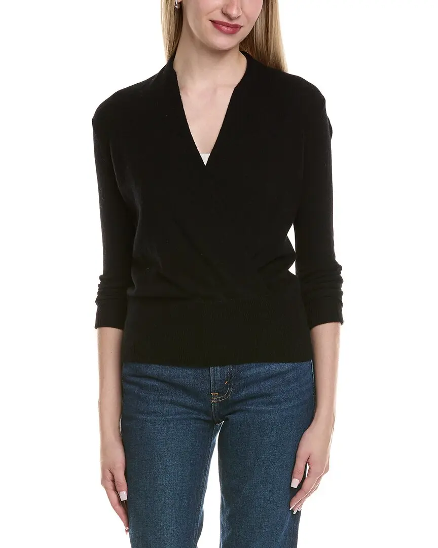 sofiacashmere Modern Faux Wrap Wool & Cashmere-Blend Sweater