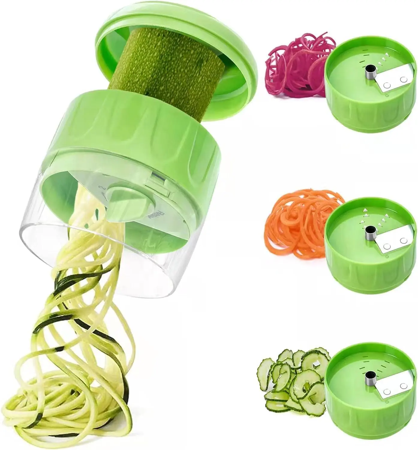 3 in 1 Vegetable Spiralizer Slicer, Adjustable Zucchini Carrot Noodle Maker, Cucumber Spiral , Easy to Use Kitchen ToolGreen