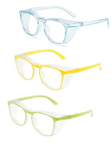 Transparent Candy Color Safety Glasses, Stylish Glasses, Fashionable Round Frame, Comfortable All-Day Wear, Ideal for Lab, Outdoor, Care Environments, Clear Eyeglasses, Transparent Lens Glasses, Fashionable Frames Glasses