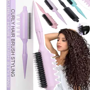Curly Hair Styling Brush with Pointed Tail –, Multi-Functional Detangling, Volumizing & Curl Defining Brush for Wet & Dry Hair, Salon Teasing Comb for Sectioning, Root Lifting & Anti-Frizz, Ideal for Curly, Wavy Curling Brush