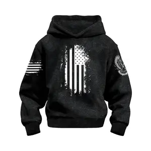 Men's Fall Hoodie with Flag Eagle Print, Casual Long Sleeve Sweatshirt, Comfortable Fitted Design, Perfect for Spring & Fall
