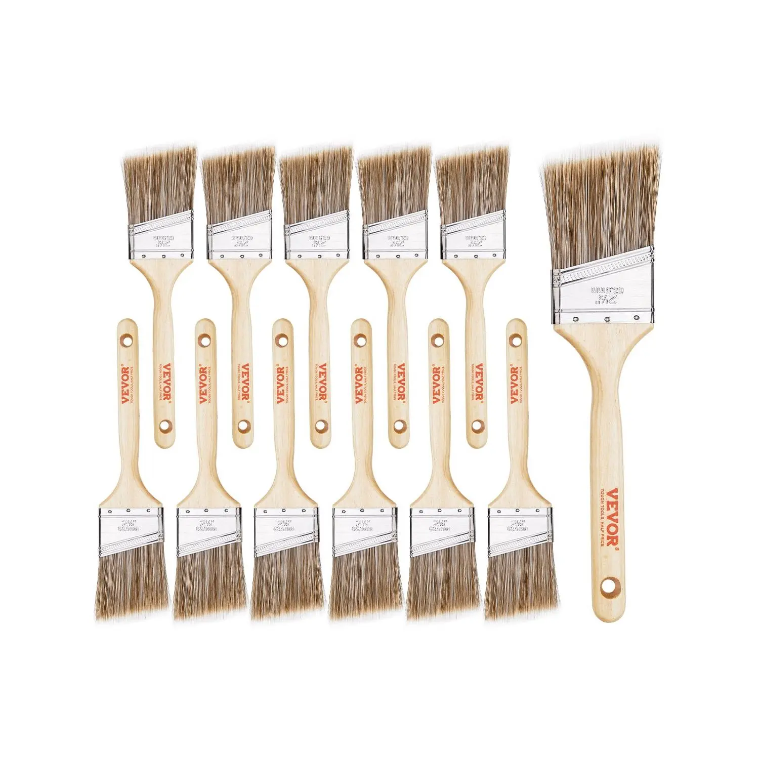 VEVOR Paint Brushes, 12 Piece Angle Paint Brush, Treated Wood Handle, Paint Brush Set for All Latex and Oil Paints Stains, Wood Stain Brushes for Cabinets, Walls, Fences, Interior Exterior Use