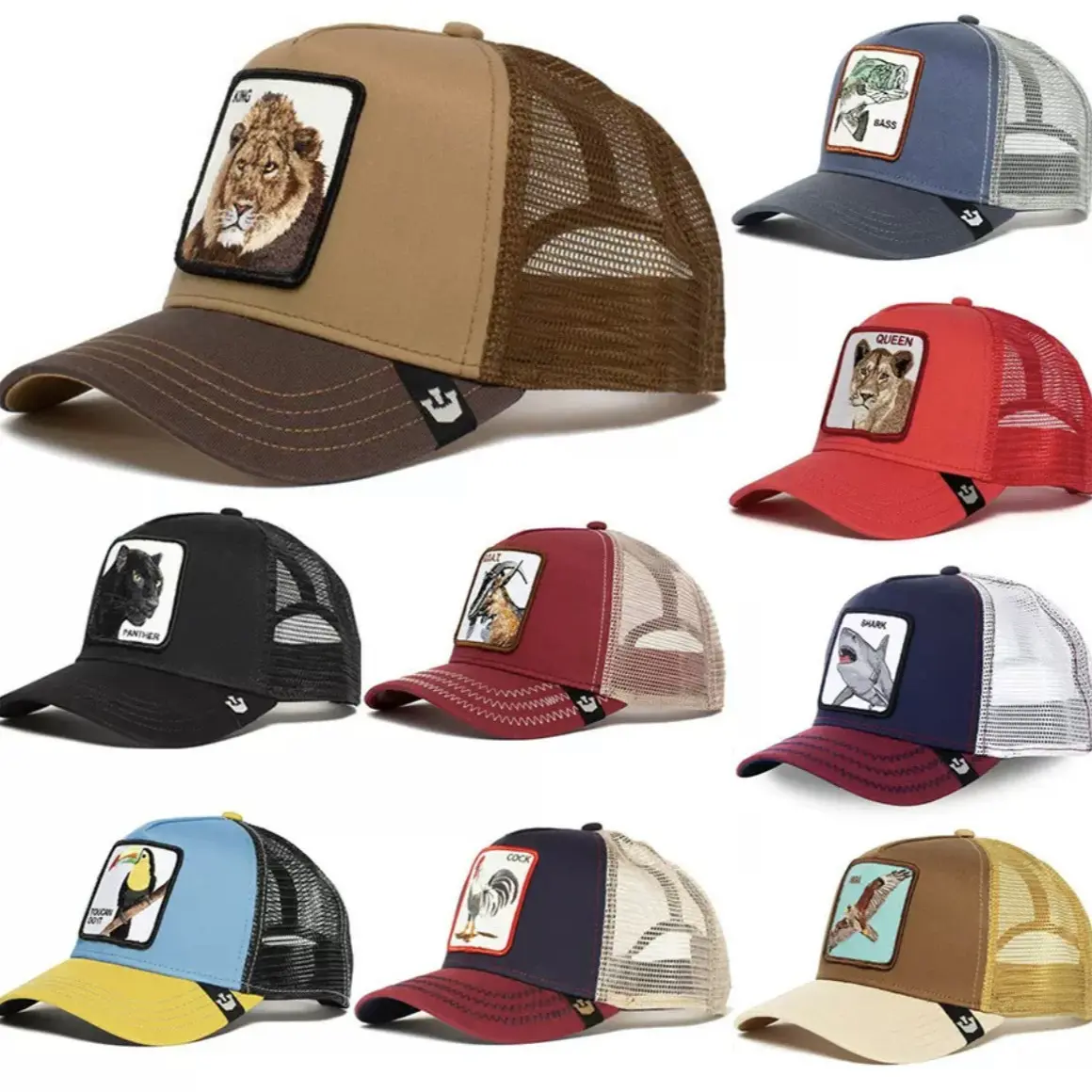 Animal Baseball Cap Sun Protection Mesh Embroidery Trucker Black Panther Rooster Lion Hat