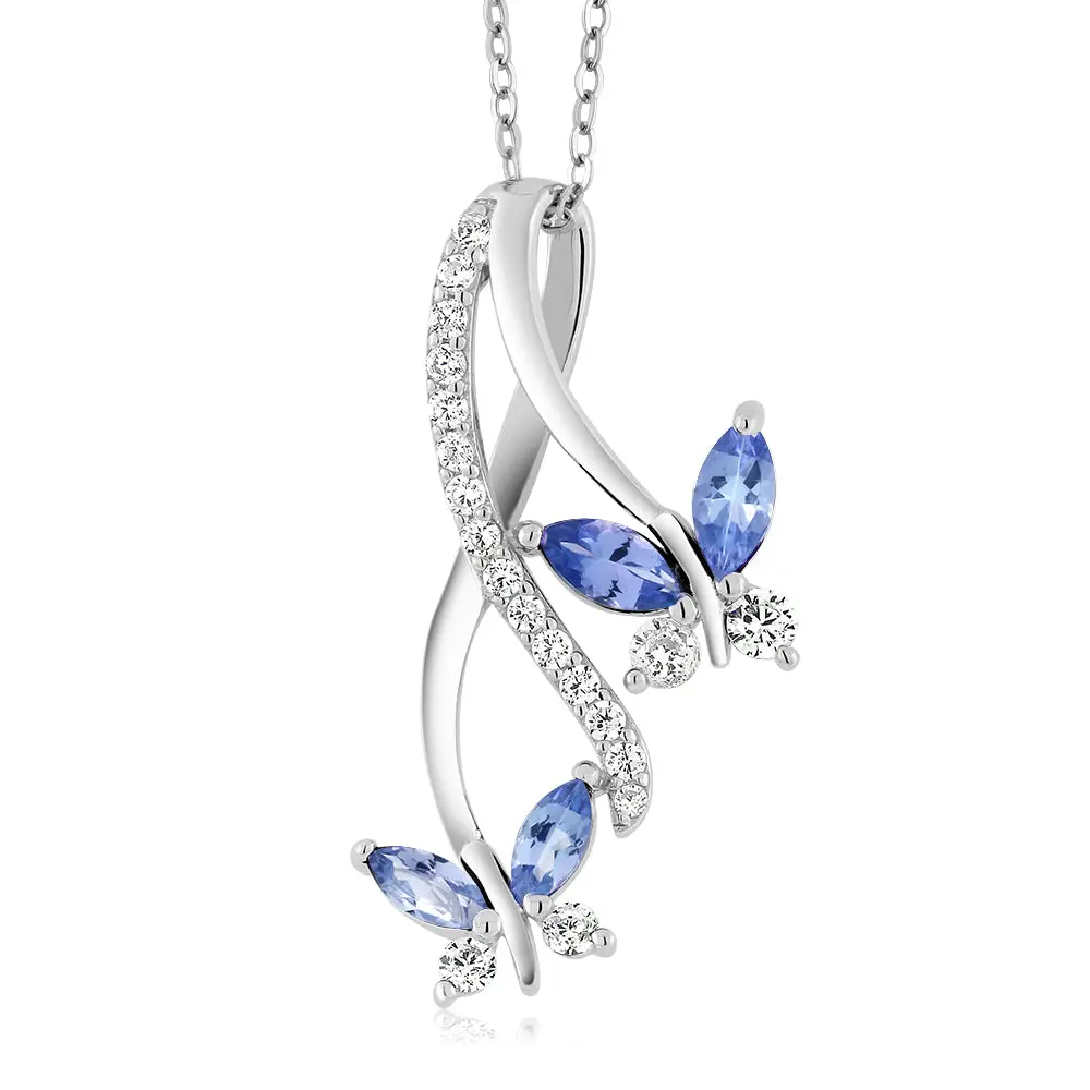 1.21 Cttw Blue Tanzanite Necklace | Butterfly Infinity Pendant Necklace for Women | 925 Sterling Silver | December Gemstone Birthstone | With 18 Inch Silver Chain