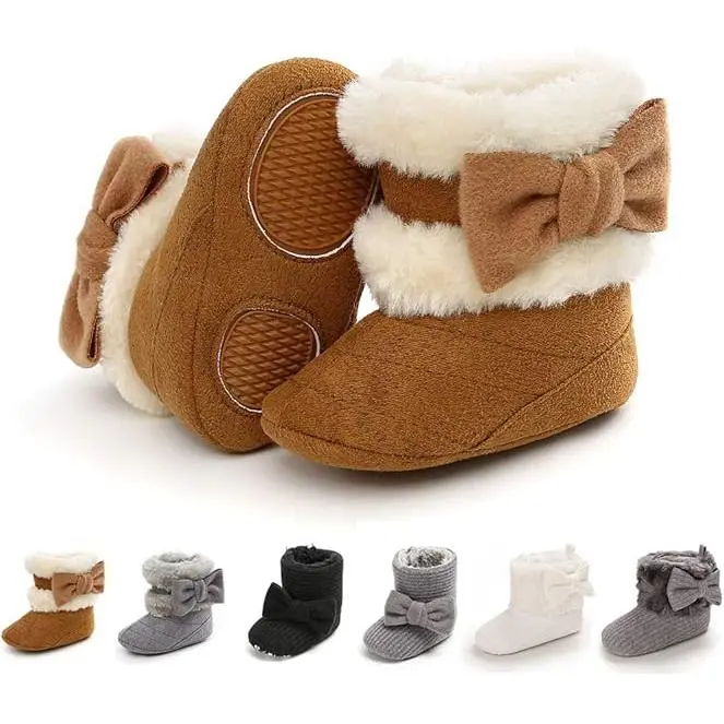 BY-FSOK15  Baby Boy Girl Boots Newborn Shoes Winter Snow Bowknot Anti-Slip Soft Sole Warm Infant Toddler Prewalker Booties
