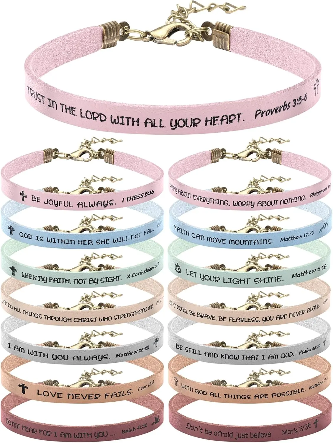 15 count Christian  Bracelets for Women Men Inspirational Leather Religious  Verse God Faith Scripture Bracelet