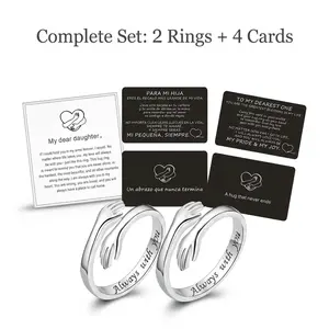 2PCS Hug Ring for Women&Teen Girls Adjustable Jewelry with"Always with you"Inscription Perfect for Mothers Day Birthdays Gifts for Daughters Mom Sister Wife Friends Grandma Heart Design Ring tiktokshopspringglowup