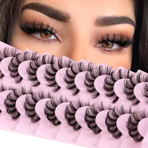 ussian Lashes Clear Band False Eyelashes Natural Look D Curl Curly Fake Lashes Russian Strip Faux Mink Eyelashes 9 Pairs Pack