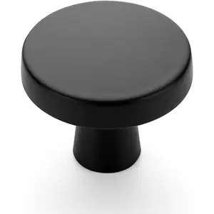 25 Pack 1-1/4 Inch Solid Round Matte Black Drawer Pulls - Simple Cabinet Knobs Hardware for Kitchen Cupboard Dresser Drawer
