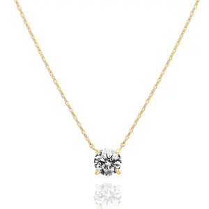 14K Gold Plated s925 Crystal Solitaire 1.5ct Dainty Choker Necklace Gold Pendant Necklace for Women romantic gifts for wife