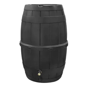 Tierra Verde Knock Down Rain Barrel with Rust Proof Brass Spigot, 39 Gal, Black