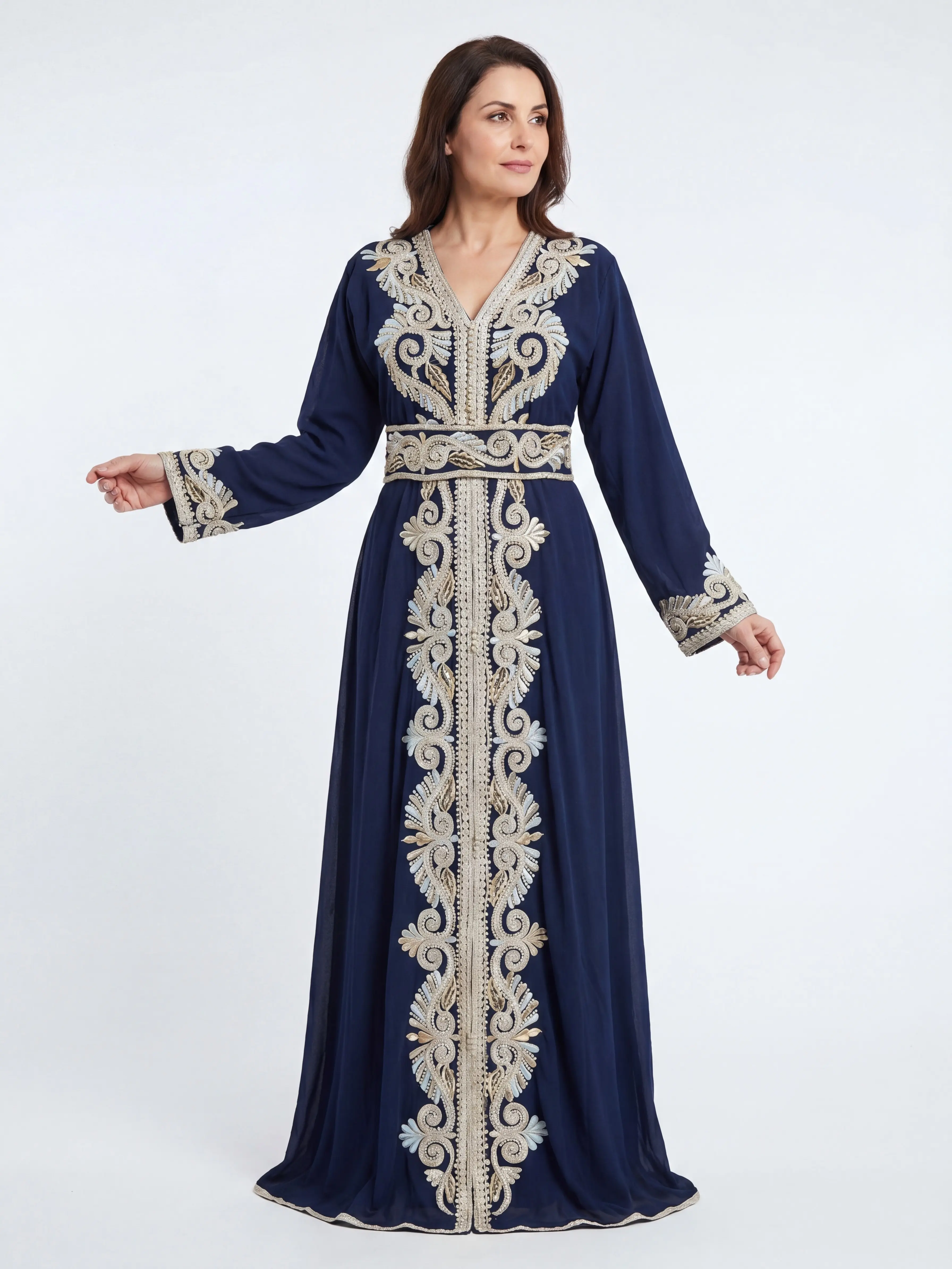 Nabah Embroidered Beads Kaftan Dress - Women's Modest Traditional Look Elegant Dress, Perfect for Eid, Ceremonies, Gifts for Her, Moroccan Kaftan Gown