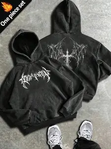 Unisex Gothic Style Gothic rune and thorn print washed cotton hoodie, Cotton Sweatshirt for Men & Women, Streetwear for Fall & Winter, Casual Daily Wear