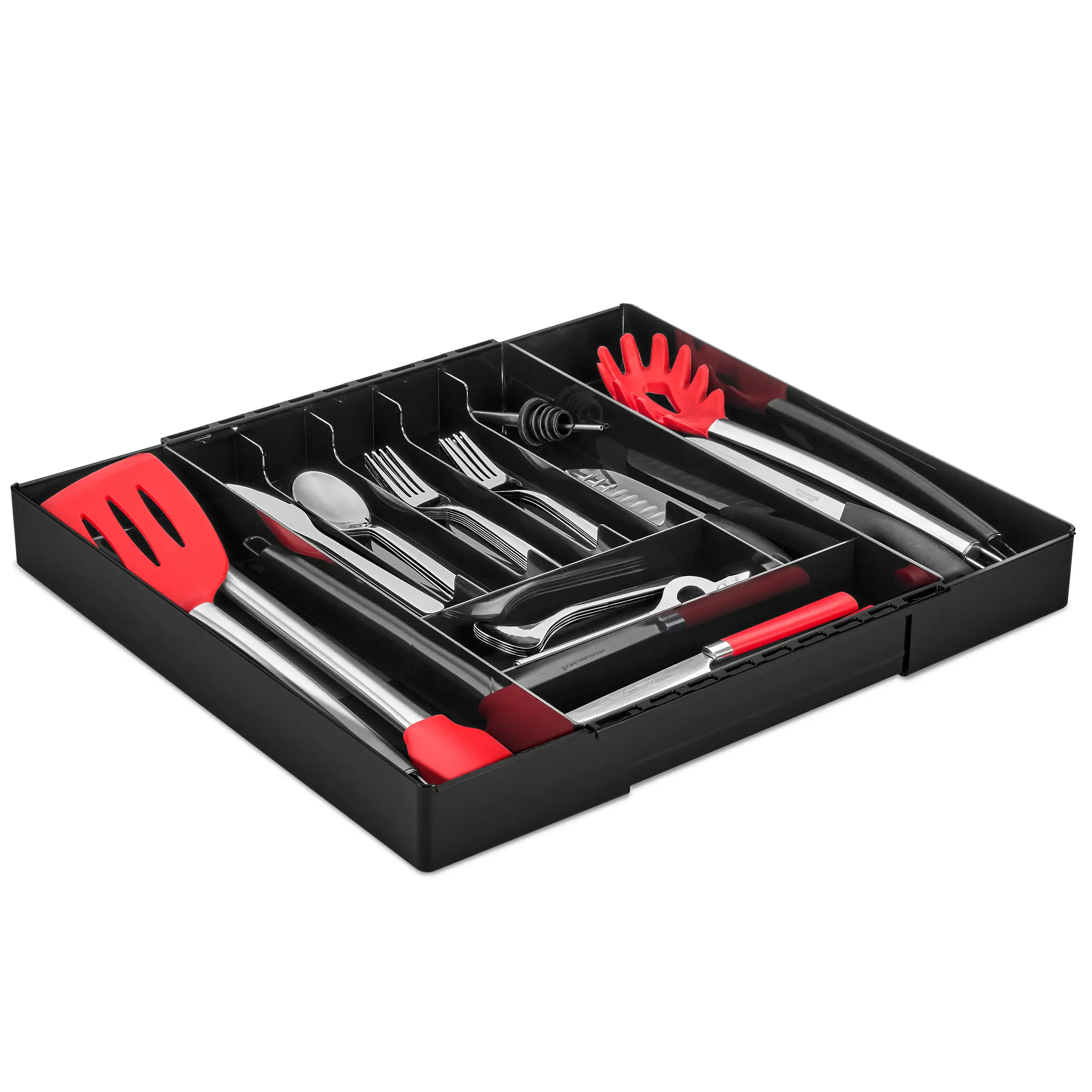 Sorbus Plastic Expandable Rectangle Kitchen Utensil Drawer Organiser, Large BPA-Free Collapsible Slide 6-9 Slot Divided Holder (13"l x 8.25"w x 2"h) for Cutlery, Craft Supplies, Black