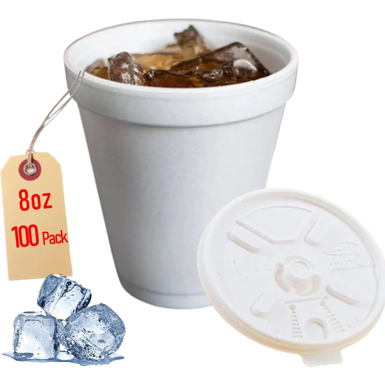 8OZ Foam Cups for Hot & Cold Drinks With Lids, -Made 100-Pack - Ideal Styrofoam Coffee Cups, Insulating To-Go Cups for Soda, Tea, Juice - Sturdy, Disposable & comparable to Industry standard 8J8