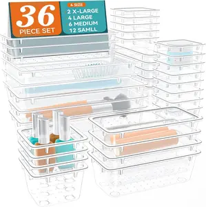 SK STORE 36PCS Clear Makeup & Bathroom Storage Drawer Organizers Multi-Purpose Plastic Containers with Stackable Design #101