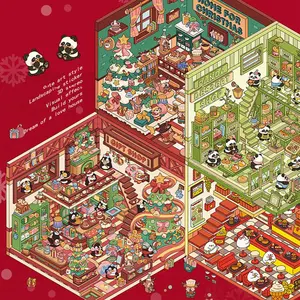 4PCS Fun DIY Stickers Scene， Fun DIY 3D House Stickers，Cute 3D Korean Cartoon Scene Sticker for Adult and Children Relief Stress Pass The Time，Mini House Sticker for Christmas，Ship From China