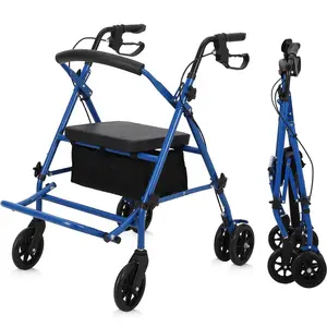 [FLASH SALE]  Garvee 2-in-1 Rollator Walker & Transport Wheelchair | 300lbs Capacity | Adjustable Height Mobility Aid for Seniors with Padded Seat & Foldable Footrest, Blue