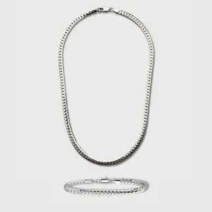5mm Silver Miami Cuban Link Necklace and Bracelet Matching Set - Bold and Clean Look, Classic Cuban Style, Flat Links, Everyday Fashion Accessory for Effortless Styling