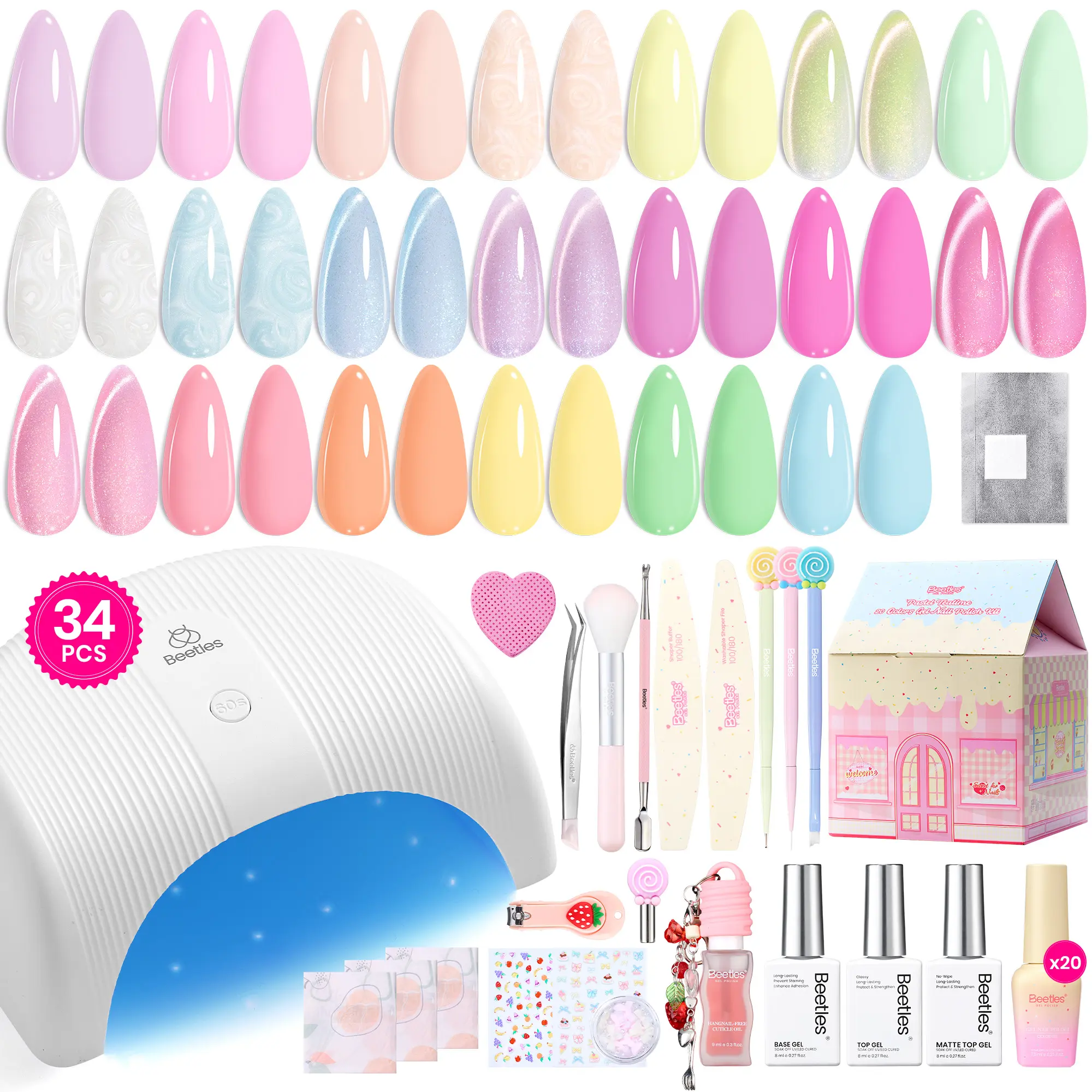 beetles Gel Polish Spring Collection - Peppy Soak-Off Gel Manicure Kit for Casual Wear, Complete DIY Cosmetic Set with Brush for Women, Nail Polish, Gel Nail Polish
