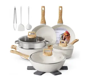 16pcs Nonstick Pots and Pans Set, Ceramic Cookware Set with Steamer and Cooking Utensils, for RV and Camping White