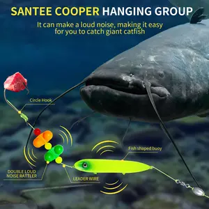 3-Pack 5.5in Catfish Float Rigs with Rattles Santee Rig Catfishing Tackle for Big Catfish Commercial Fishing Peg Floats with Circle Hooks for Bank Fishing