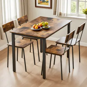 [Bellemave]5 Piece Metal and Wood Indoor Modern Dinning Table Furniture Set for 4, Dining Table Chairs