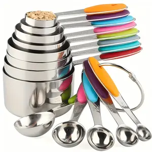 5-piece stainless steel measuring spoon set with silicone handles, suitable for cooking and baking, a kitchen essential, durable and dishwasher safe, multifunctional,