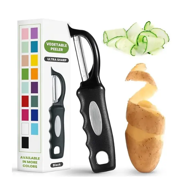 Vegetable Peeler Stainless Steel Swivel Blade Kitchen Peeler for Potato Carrot Apple Fruit Veggie Soft Grip Handle Black