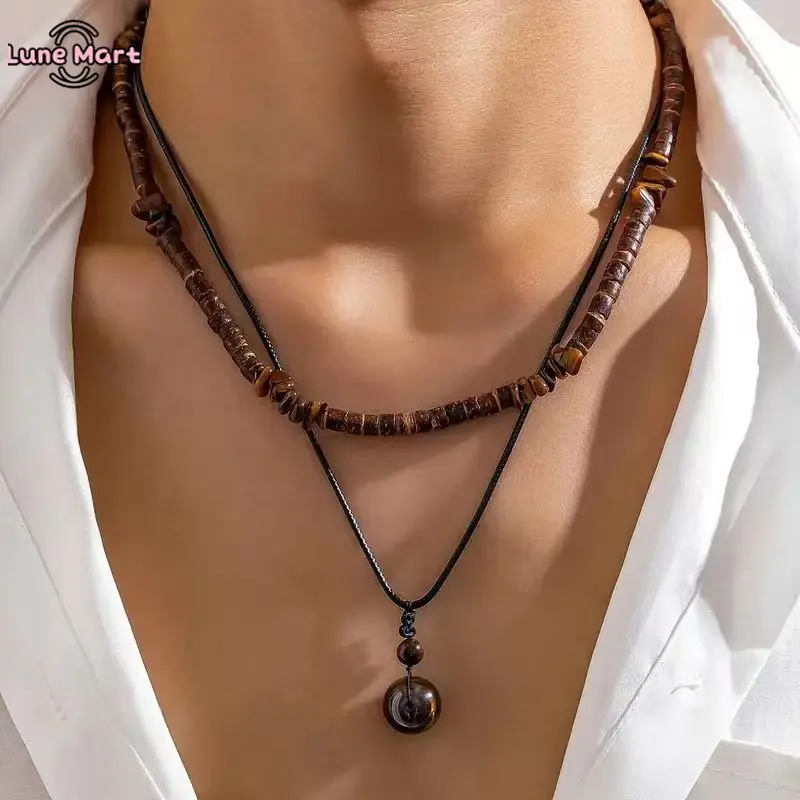 Necklace for Men Puka Shell Necklaces Men Jewelry Gifts Surfer Mens Necklace Beaded Choker Beach Jewelry Gift for Dad Son Husband Summer Beach Accessories, Statement Beaded Necklaces, Bead Chain Necklaces