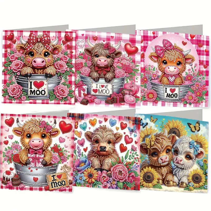 6-piece/set DIY Diamond Painting Kit Birthday Card Kit, animal pattern design, rhinestone diamond painting art mosaic postcards, holiday greeting cards, birthdays, Mother's Day, perfect for families, friends, and lovers, handmade gifts, Crafts