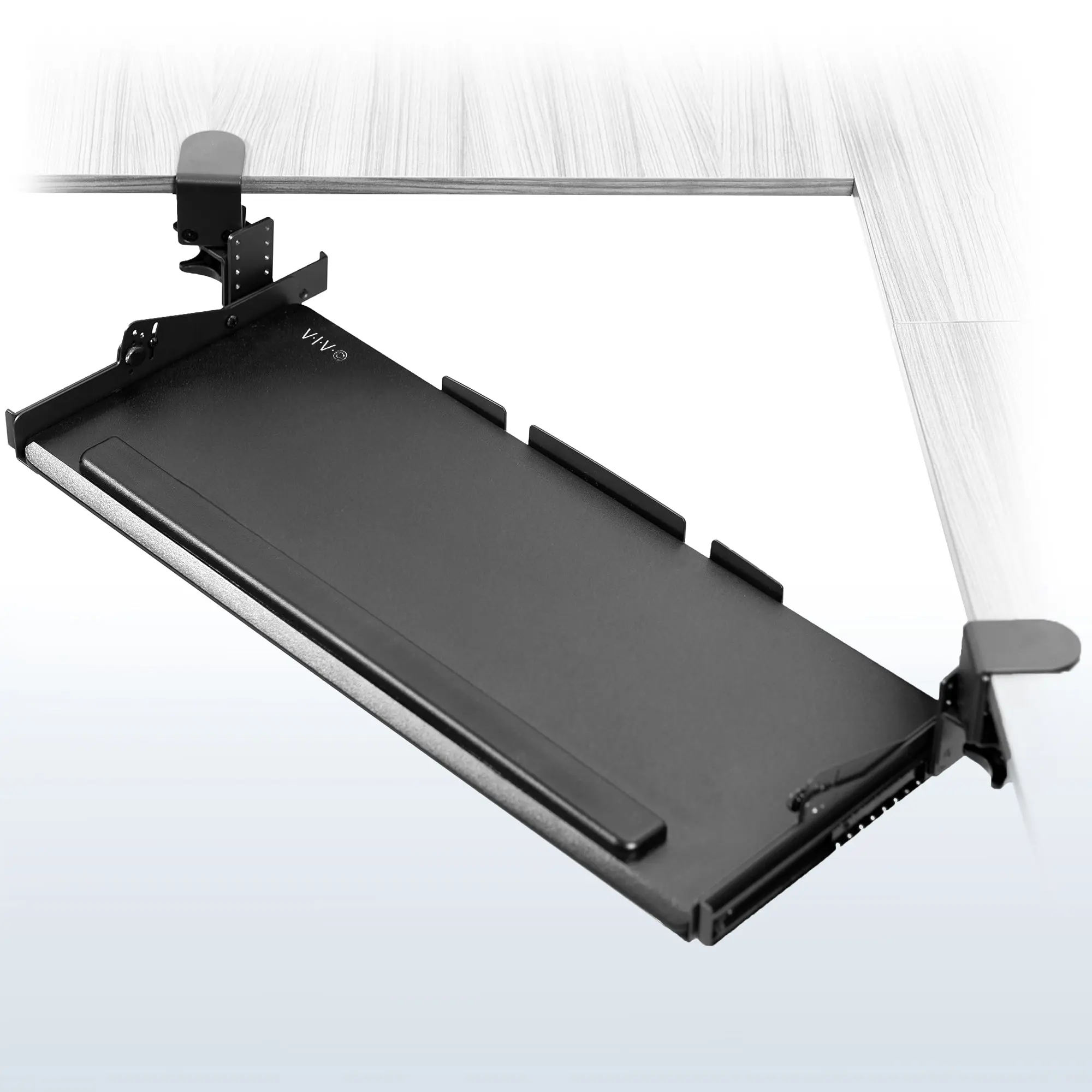Clamp-On Height-Adjustable Tilting Laptop Computer Tray for Computers & Office Use, Ergonomic Keyboard Tray Accessory