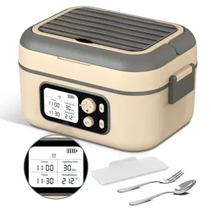 Cordless Electric Heated Lunch Box 1.5L 6.3Cups 24000mAh Rechargeable Battery Smart Timer Even Heating 100W Portable Food Warmer for Office Picnic Car Outdoor
